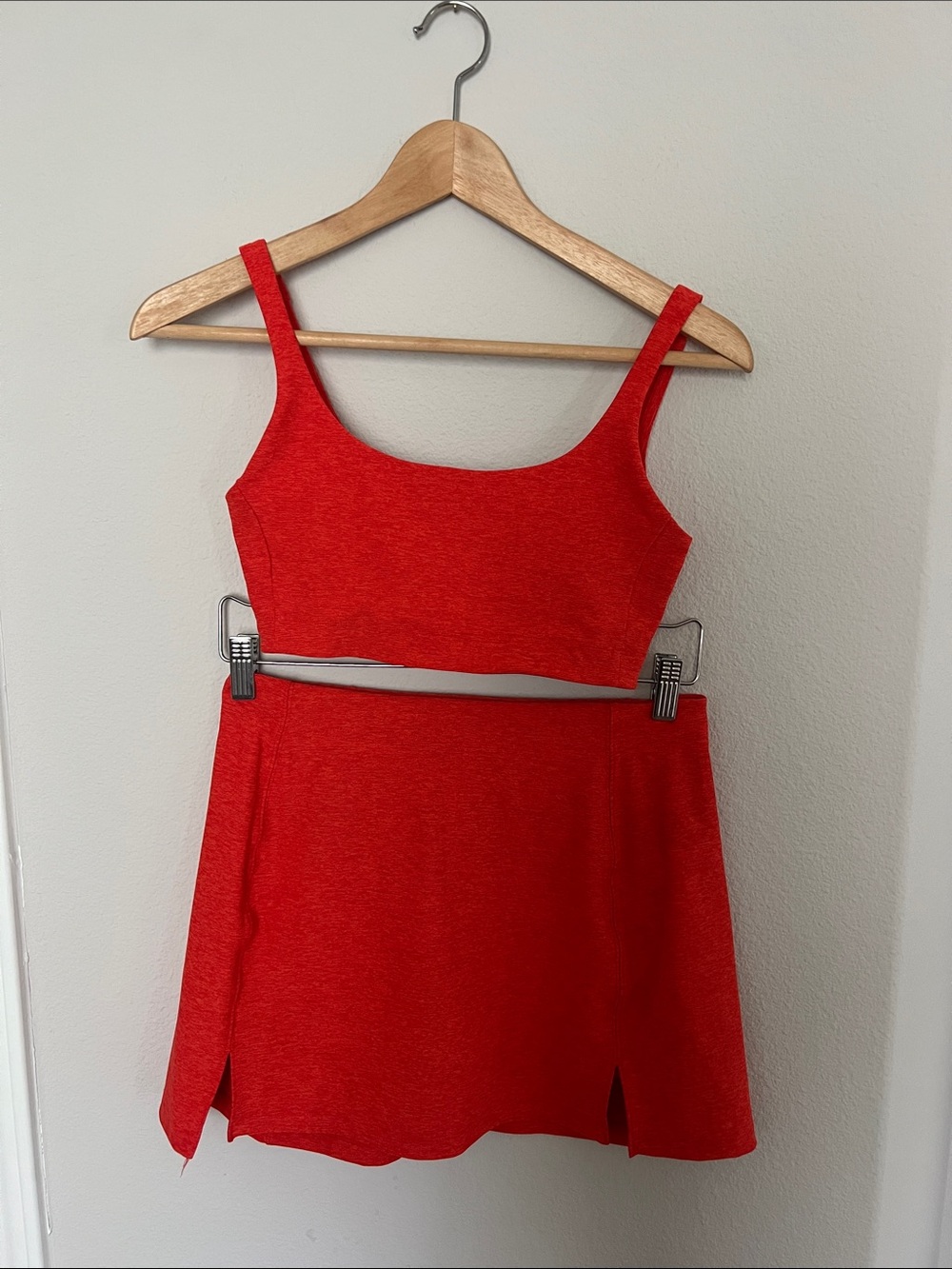Outdoor Voices Red Two-Piece Crop Top and Mini Skort Set